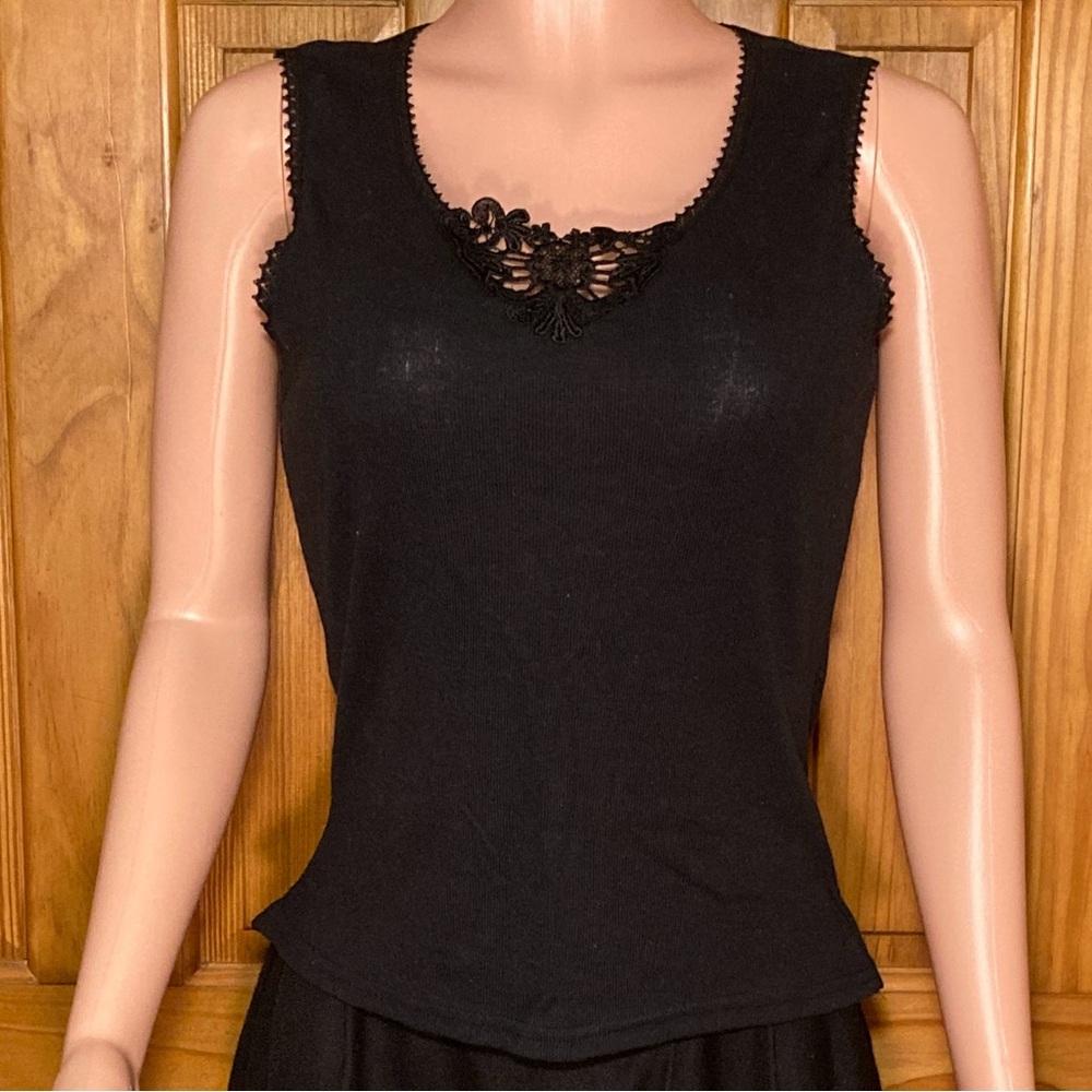 NWOT Feather Bed Intimate Vintage 80s Top Sleeveless Blouse Black Size M Medium
